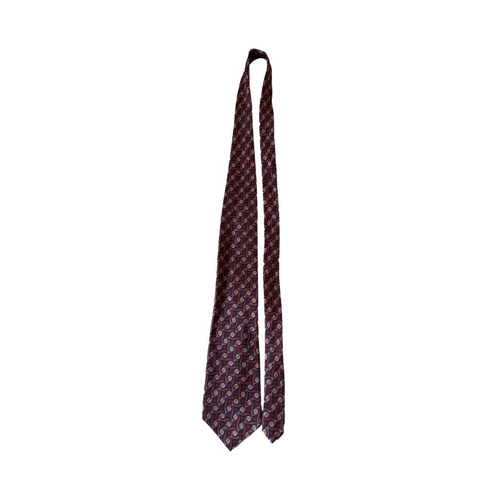 Christian Dior Silk Tie Cranberry Blue Gold Geometric 57" Classic Vintage